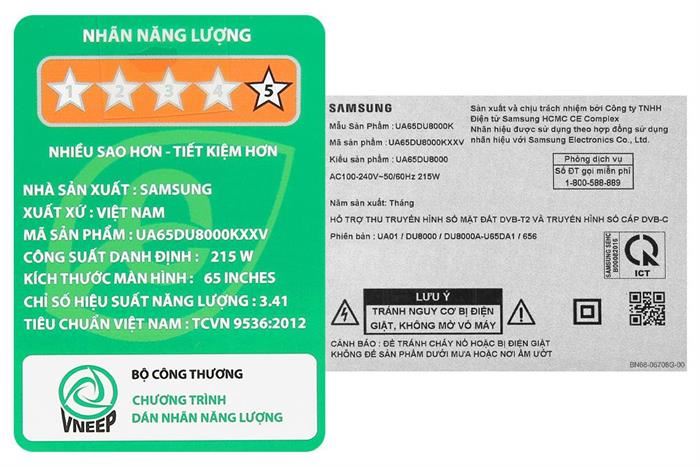 Smart Tivi Samsung 4K 65 Inch UA65DU8000